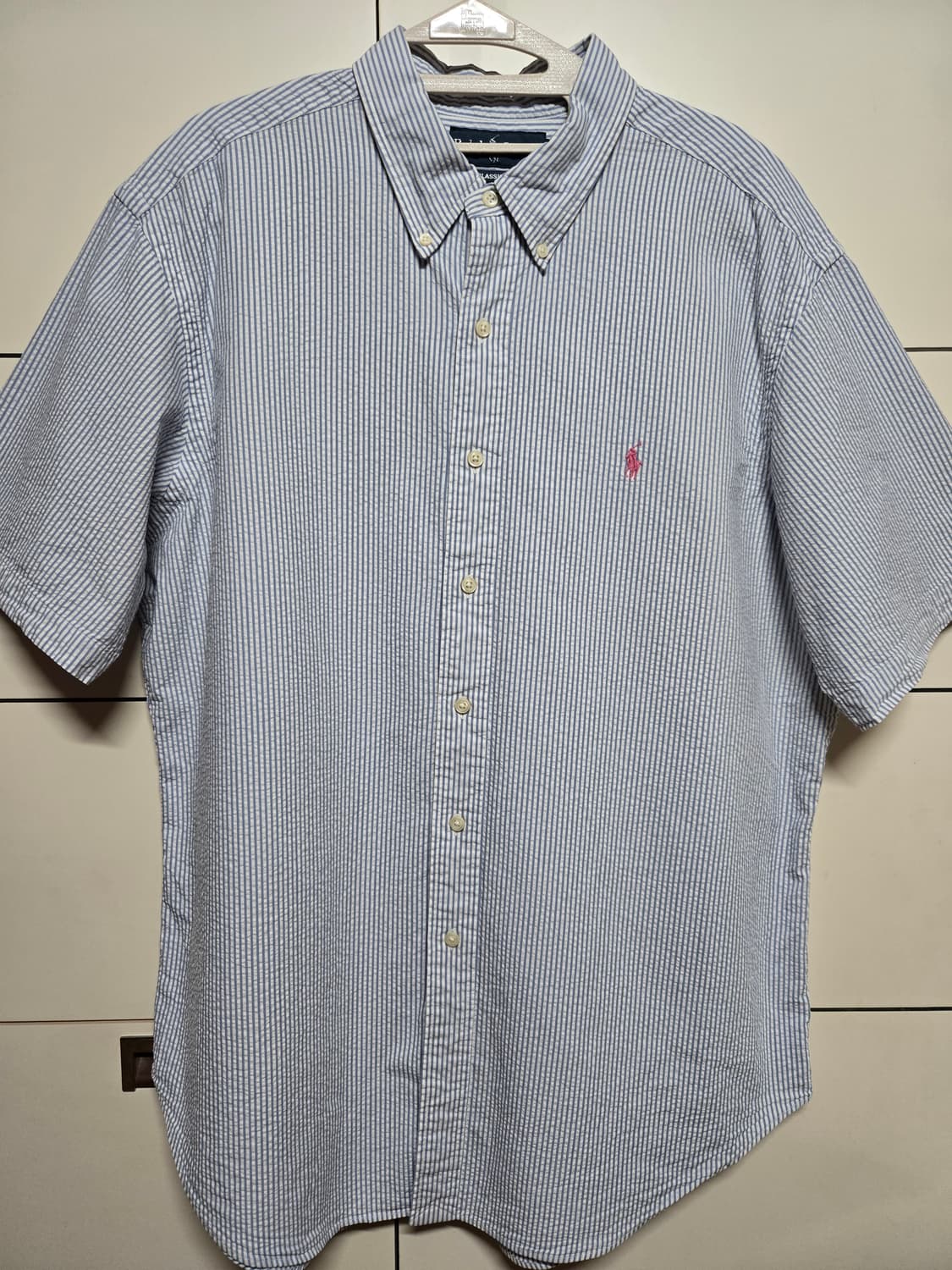 폴로 랄프로렌 남성 시어서커 블루 스트라이프 반팔셔츠(클레식핏 XL) 상품이미지1