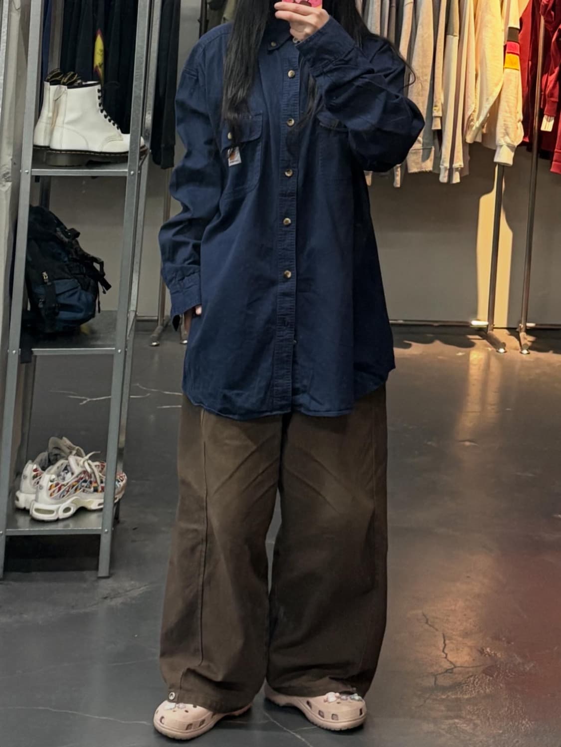 칼하트 네이비 버튼다운 워크셔츠 A3207 상품이미지1