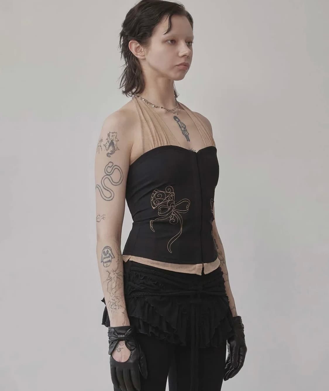 Farm Corset Halter Top Black/Skin 상품이미지1