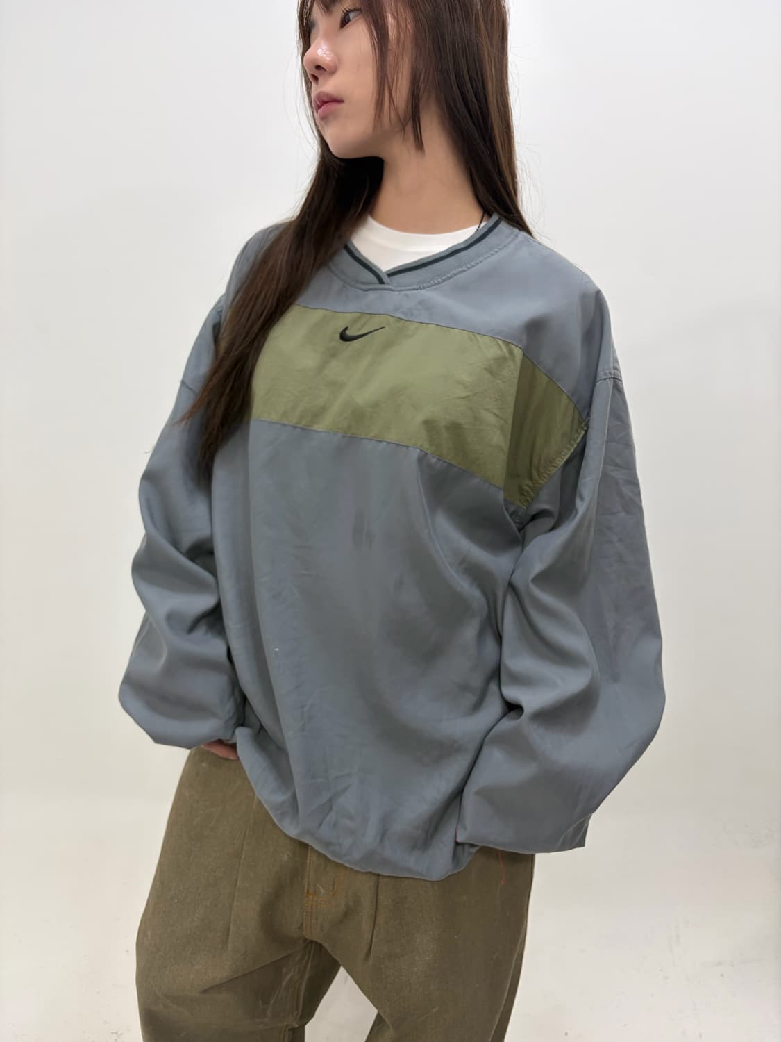 90s NIKE 올드스쿨 그레이카키 웜업 상품이미지2