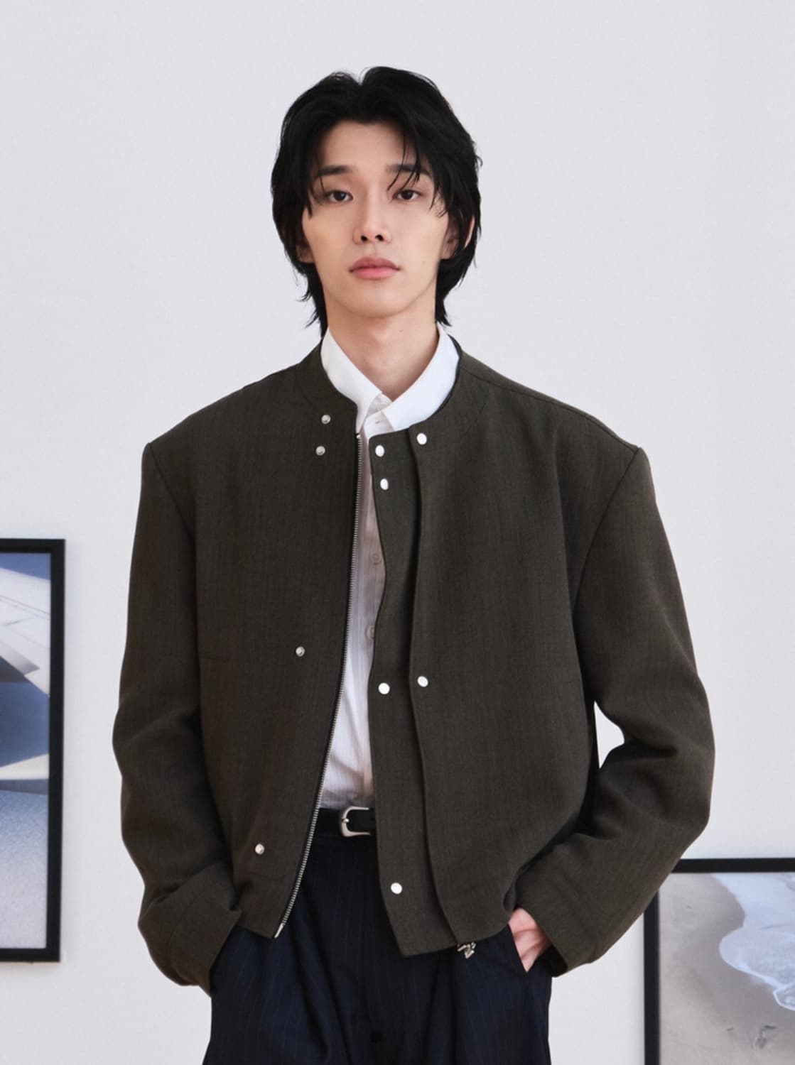 웨이비니스 앱 레이어드 울 레이서 자켓 카키 2 상품이미지1