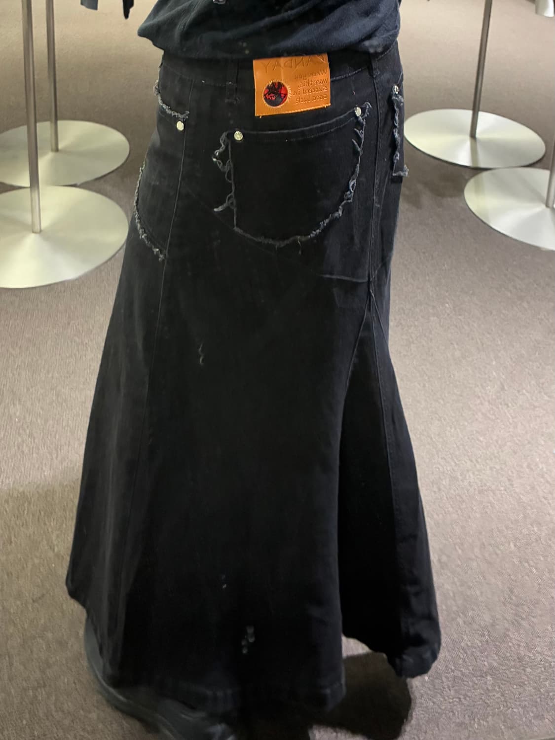 M)Japanese vintage 여성 데미지 디테일 흑청 롱 스커트 상품이미지1