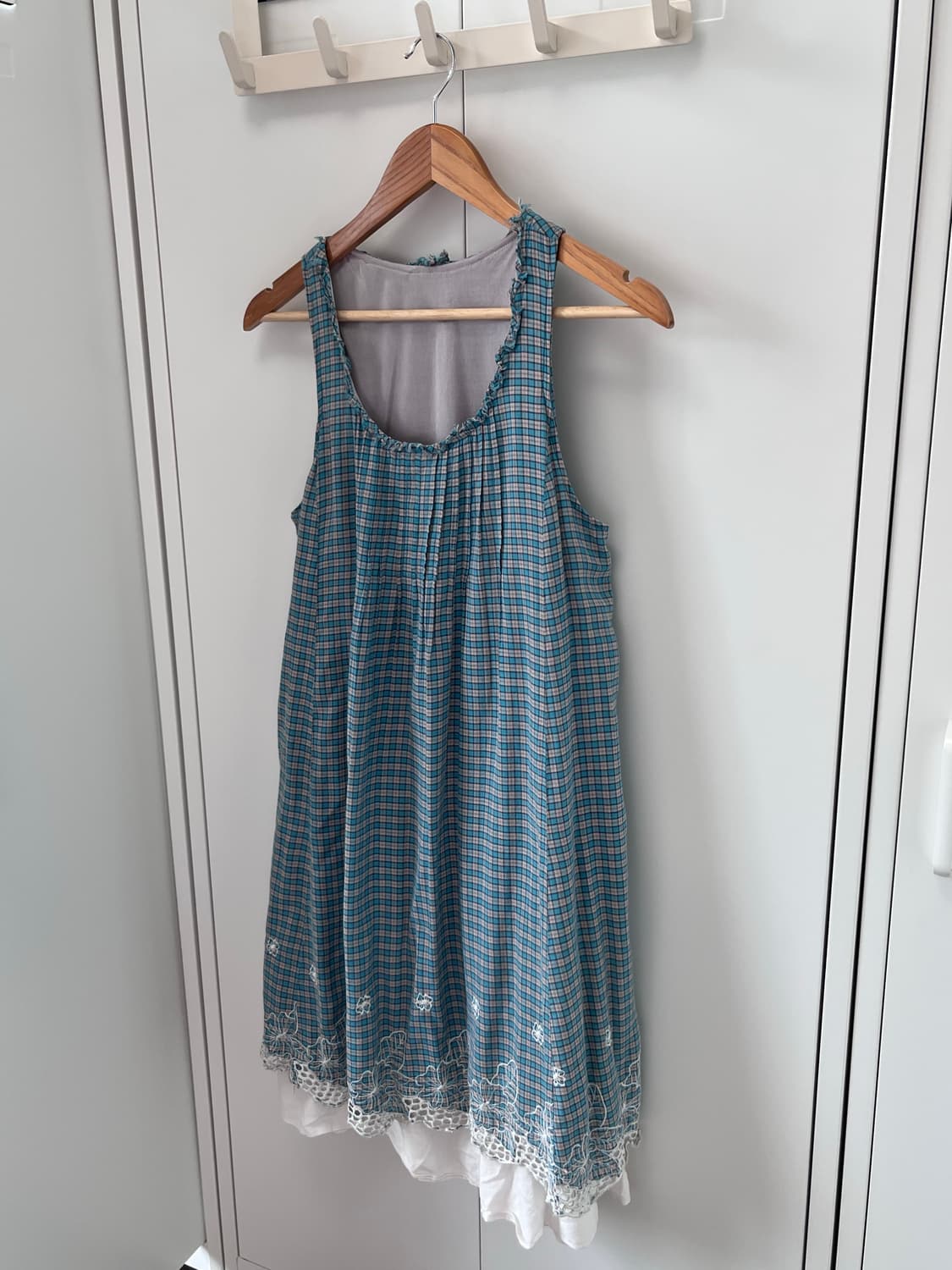 Vintage 체크 레이스 레이어드 나시 원피스 상품이미지3