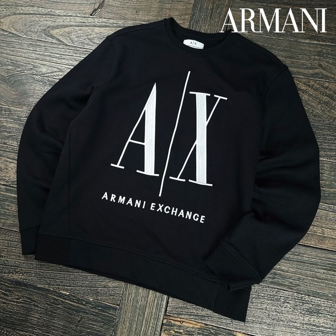 [아르마니] 빅로고 자수 오버핏 맨투맨 블랙 P01605 상품이미지1