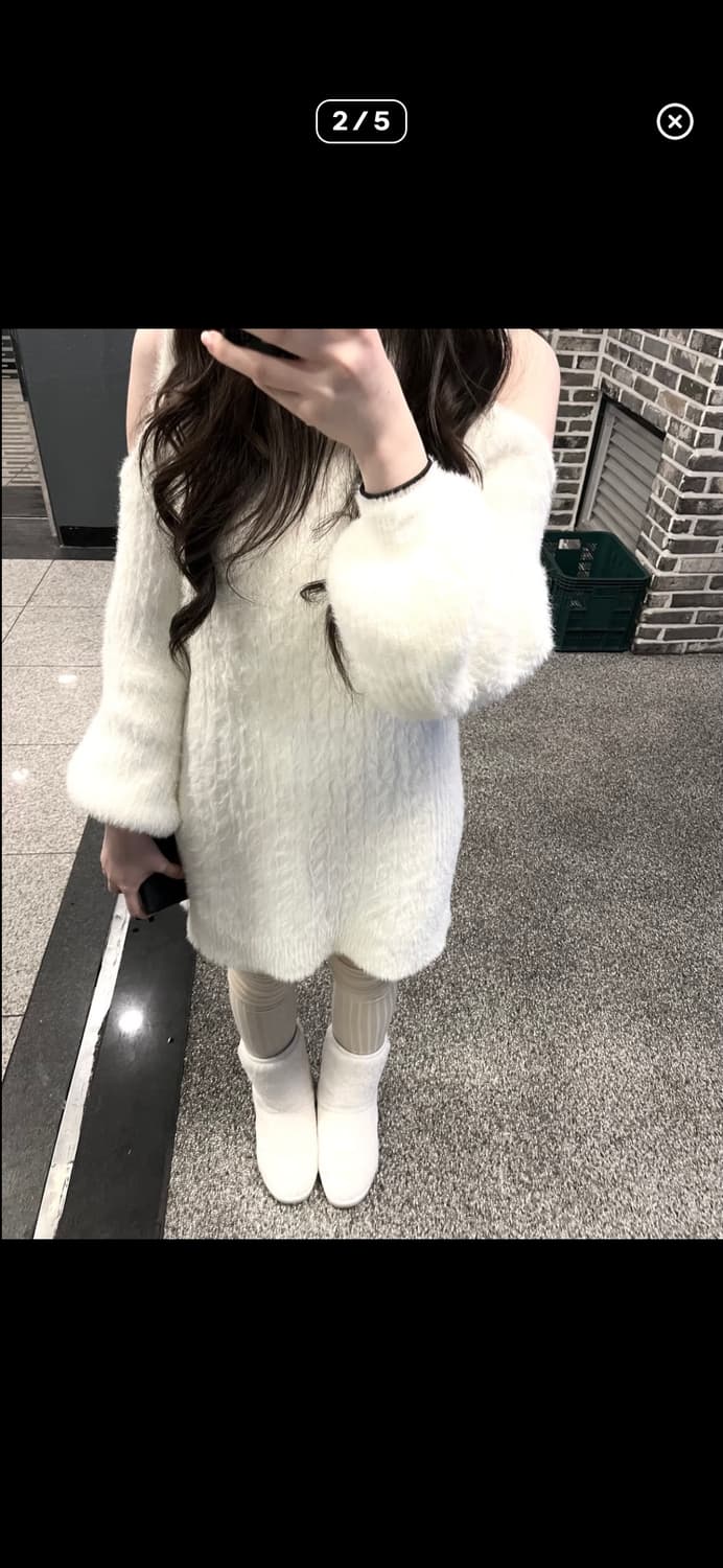 리즈리사 오프숄더 목폴라 앙고라 원피스 상품이미지1