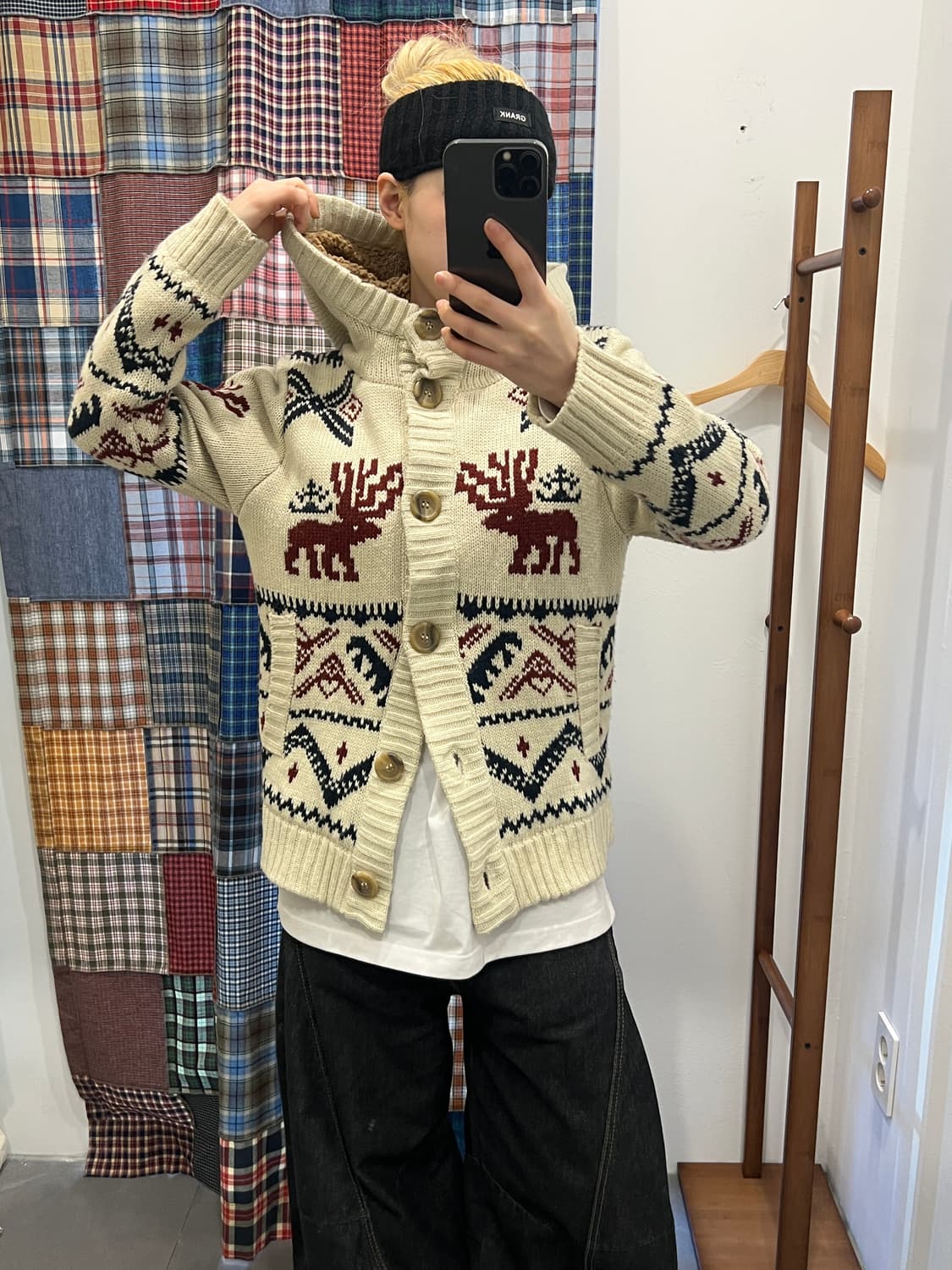 노르딕 플리스 니트 후드 가디건 상품이미지1