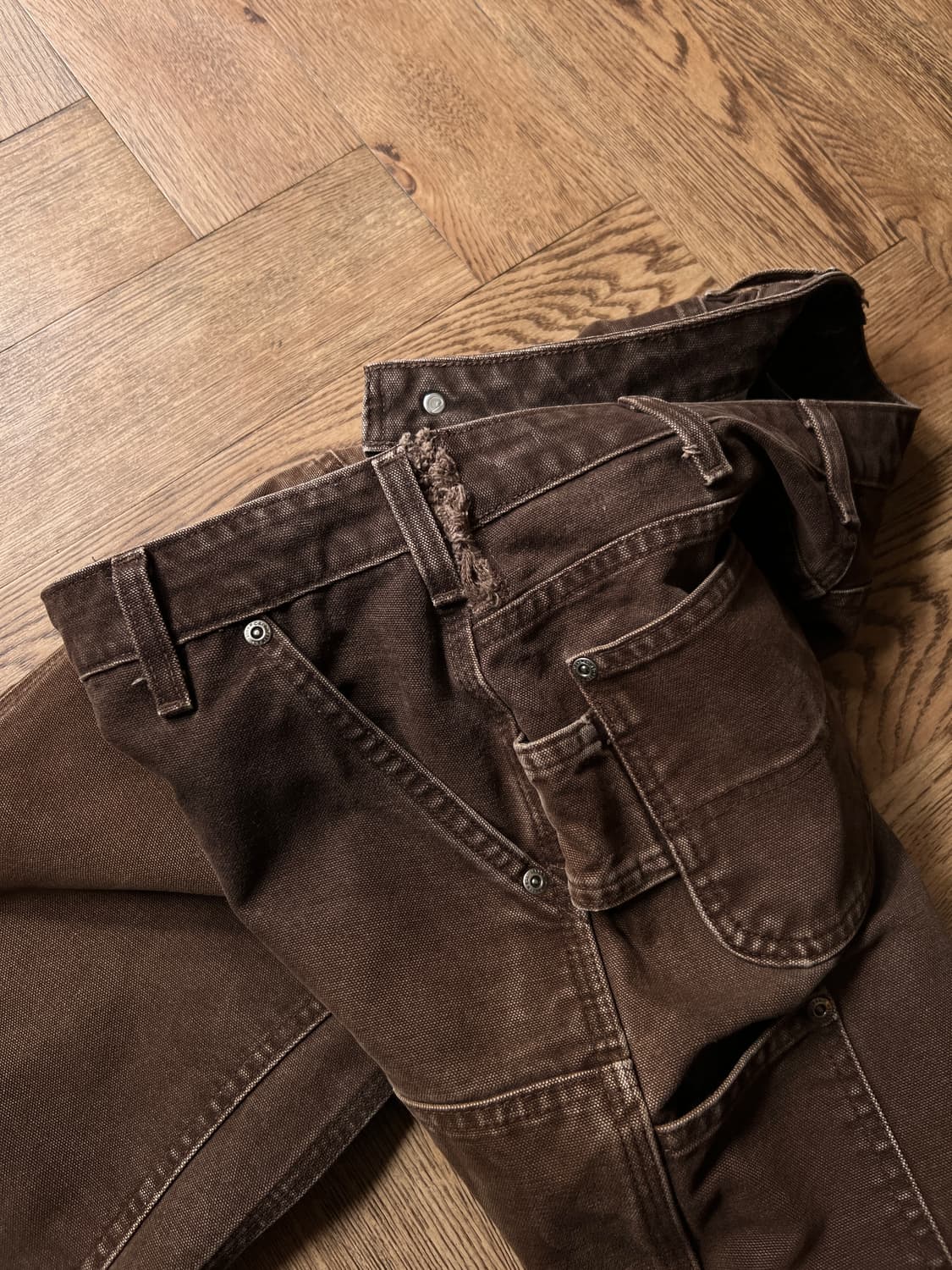 [28]칼하트 USA 빈티지 페이딩 다크브라운 더블니 워크 팬츠 상품이미지8