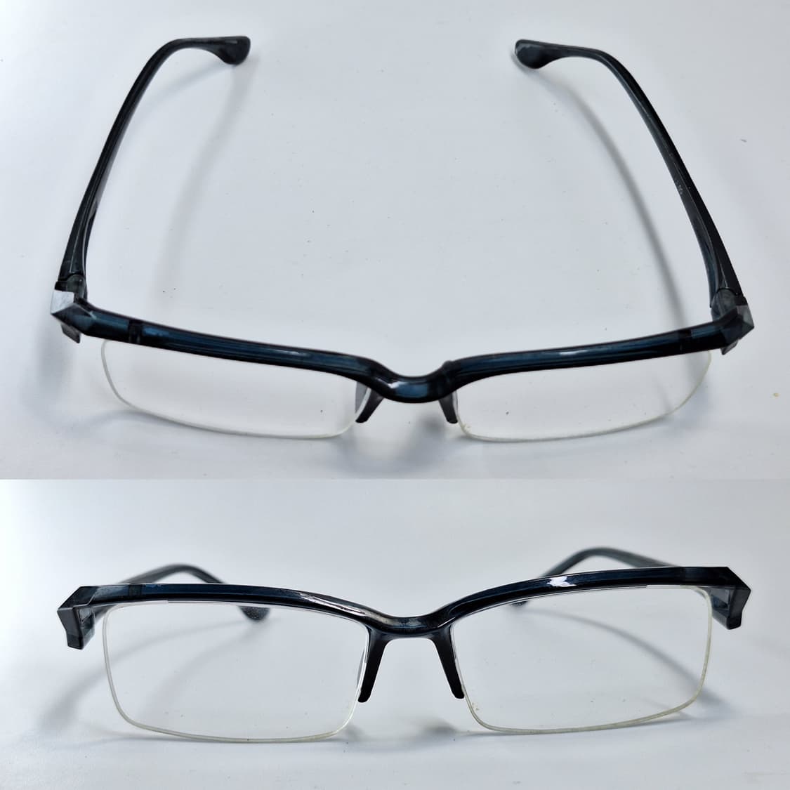 00s 일본 빈티지/4EX 네이비 블랙 라이너 반무테 안경 빅사이즈  상품이미지9