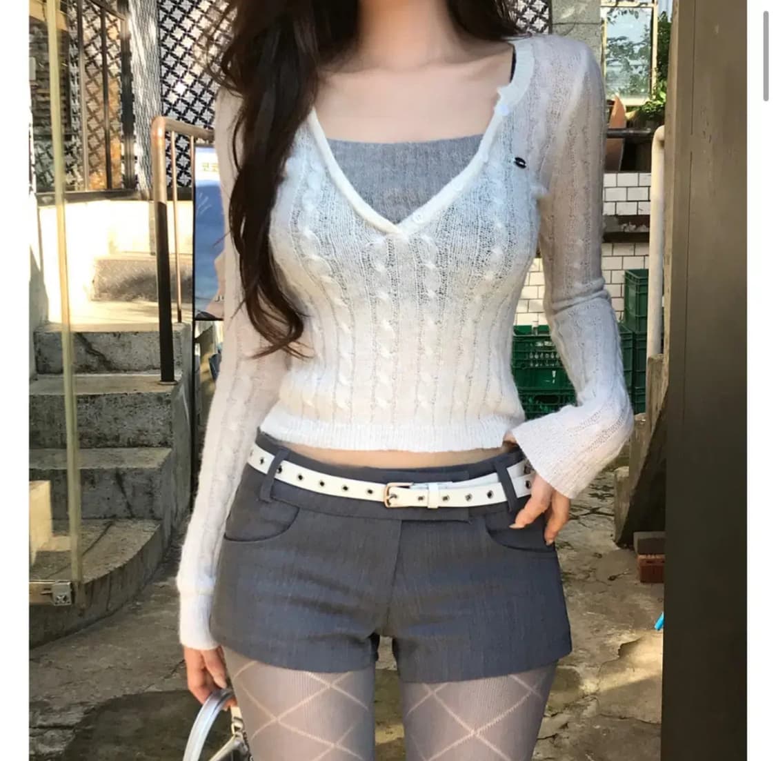 잔느 로제느 꽈배기 레이어드 앙고라니트 상품이미지2