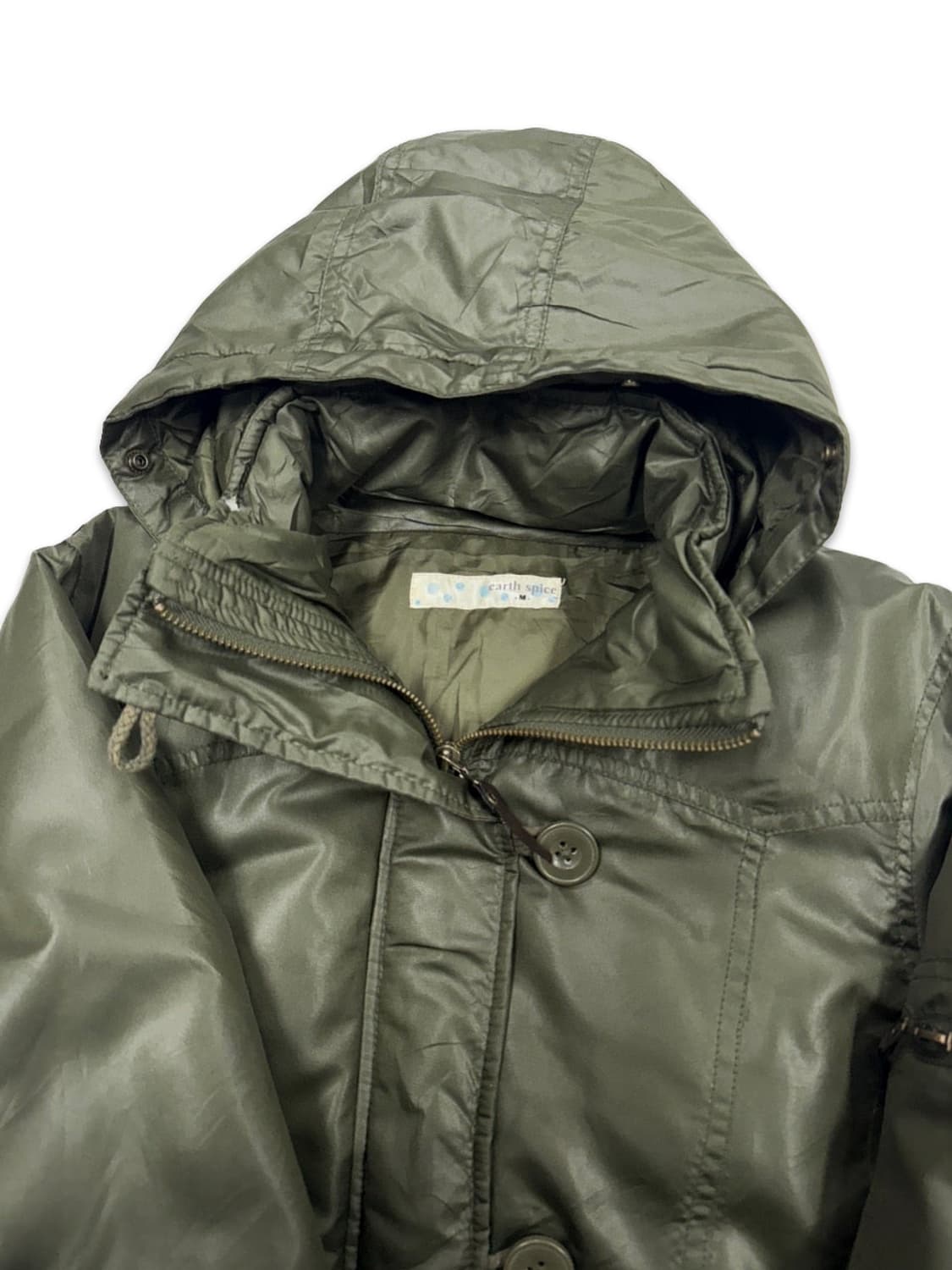 빈티지 카키 집업 싱글 후드 패딩 상품이미지3
