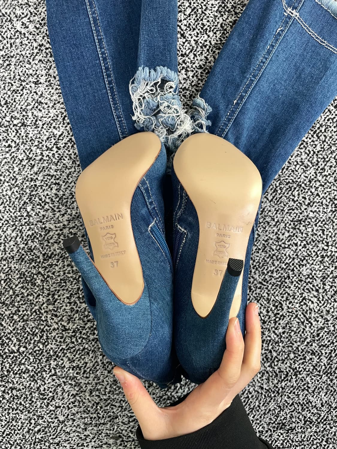 빈티지9. Balmain 발망 데미지 데님 레이스업 힐 롱 부츠 상품이미지7