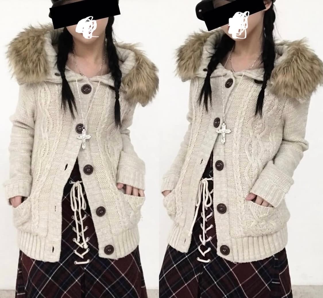 퍼후드 꽈배기 니트 가디건 상품이미지1