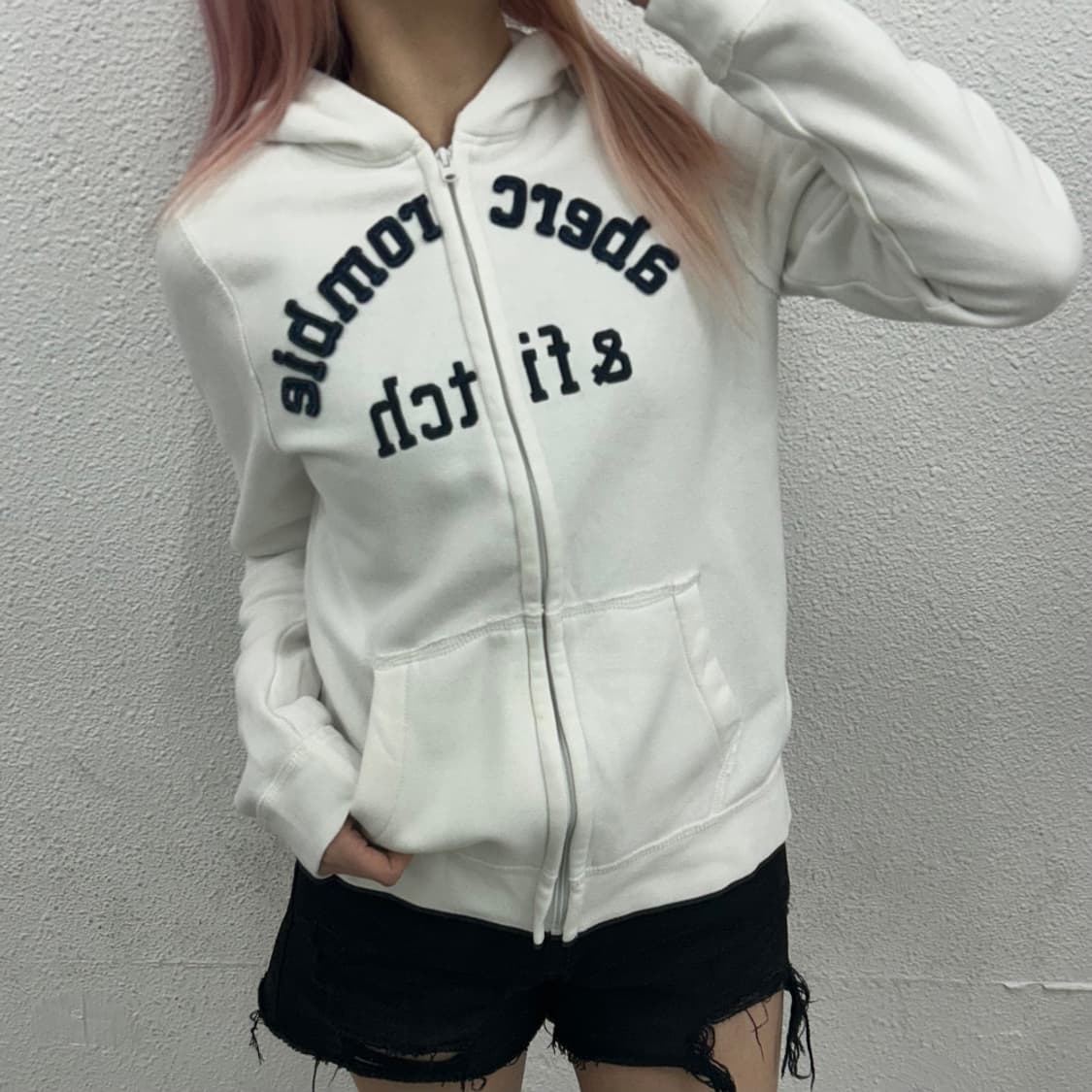 아베크롬비 딱붙핏 화이트 후드집업 XL 상품이미지1