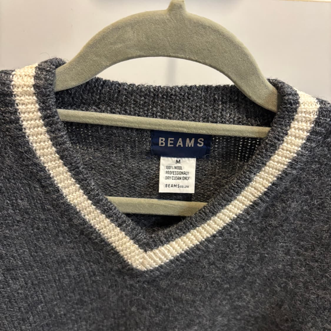 BEAMS 빔즈 V넥 크리켓 울 100 스웨터 M 상품이미지4