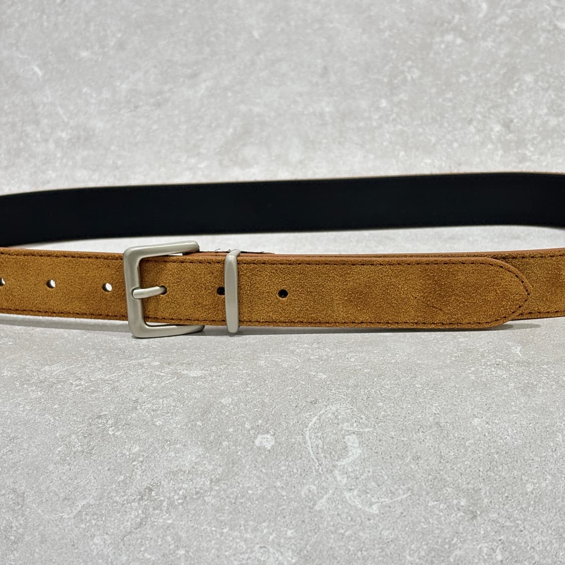 Oribell 새틴 실버 버클 이탈리아 스웨이드 소가죽 베이직 벨트 상품이미지2