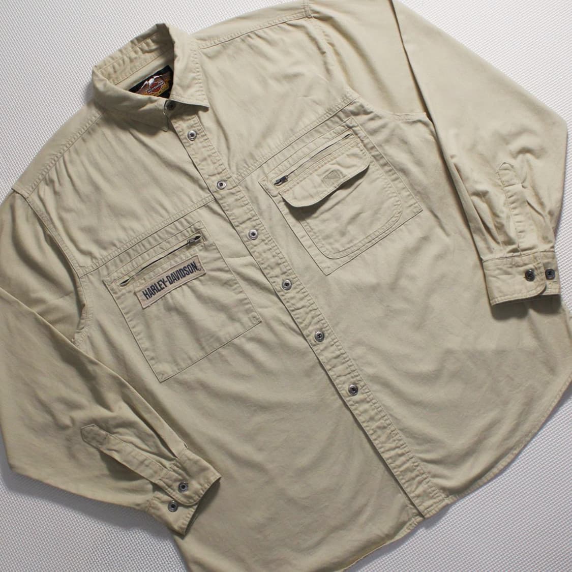 90's Harley-Davidson 할리 데이비슨 베이지 워크셔츠 상품이미지3