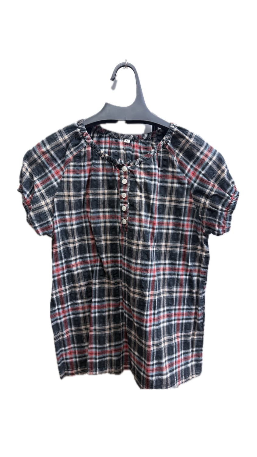 모리걸 크롭 체크 반소매 남방 블라우스 상품이미지1