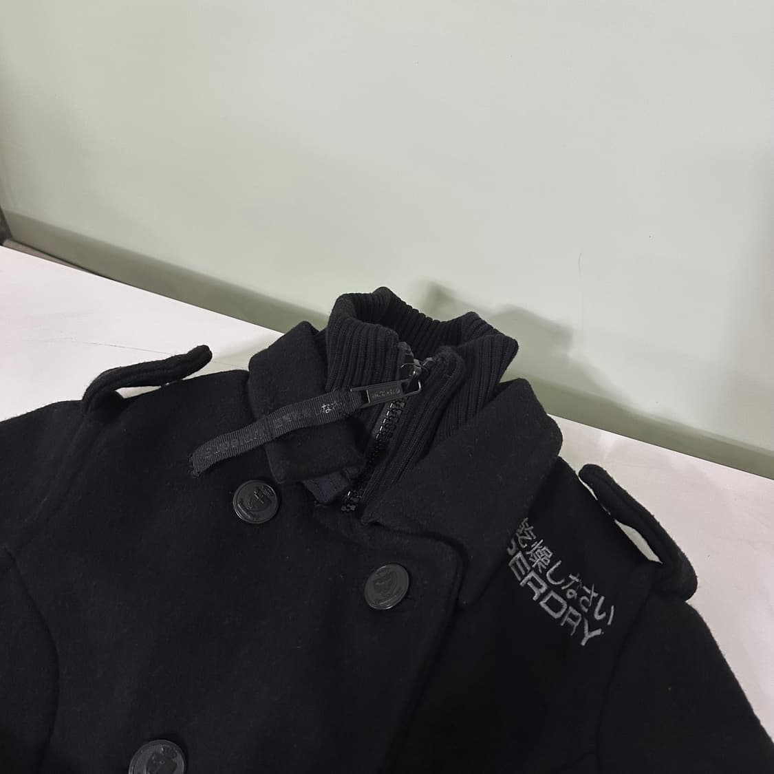 우먼XS 슈퍼드라이 기본로고 블랙 울 피코트자켓 상품이미지4