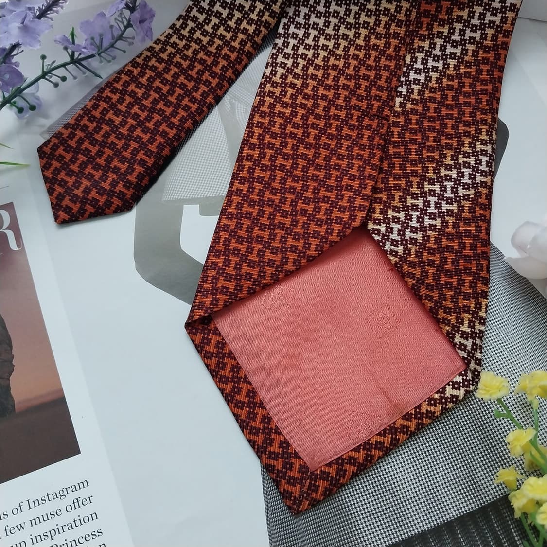 피에르 발망 실크 오렌지 체크 넥타이 9.9cm A등급 K1180
 상품이미지6