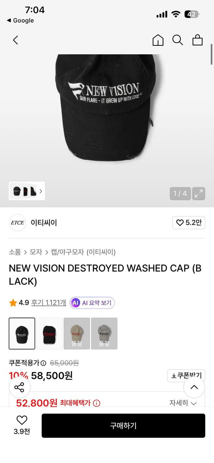 ETCE 뉴비전 디스트로이드 캡 상품이미지2