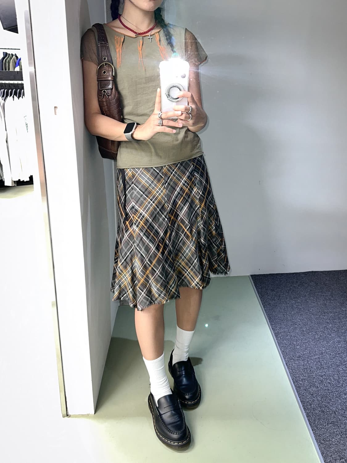 fall check flare midi skirt 상품이미지2