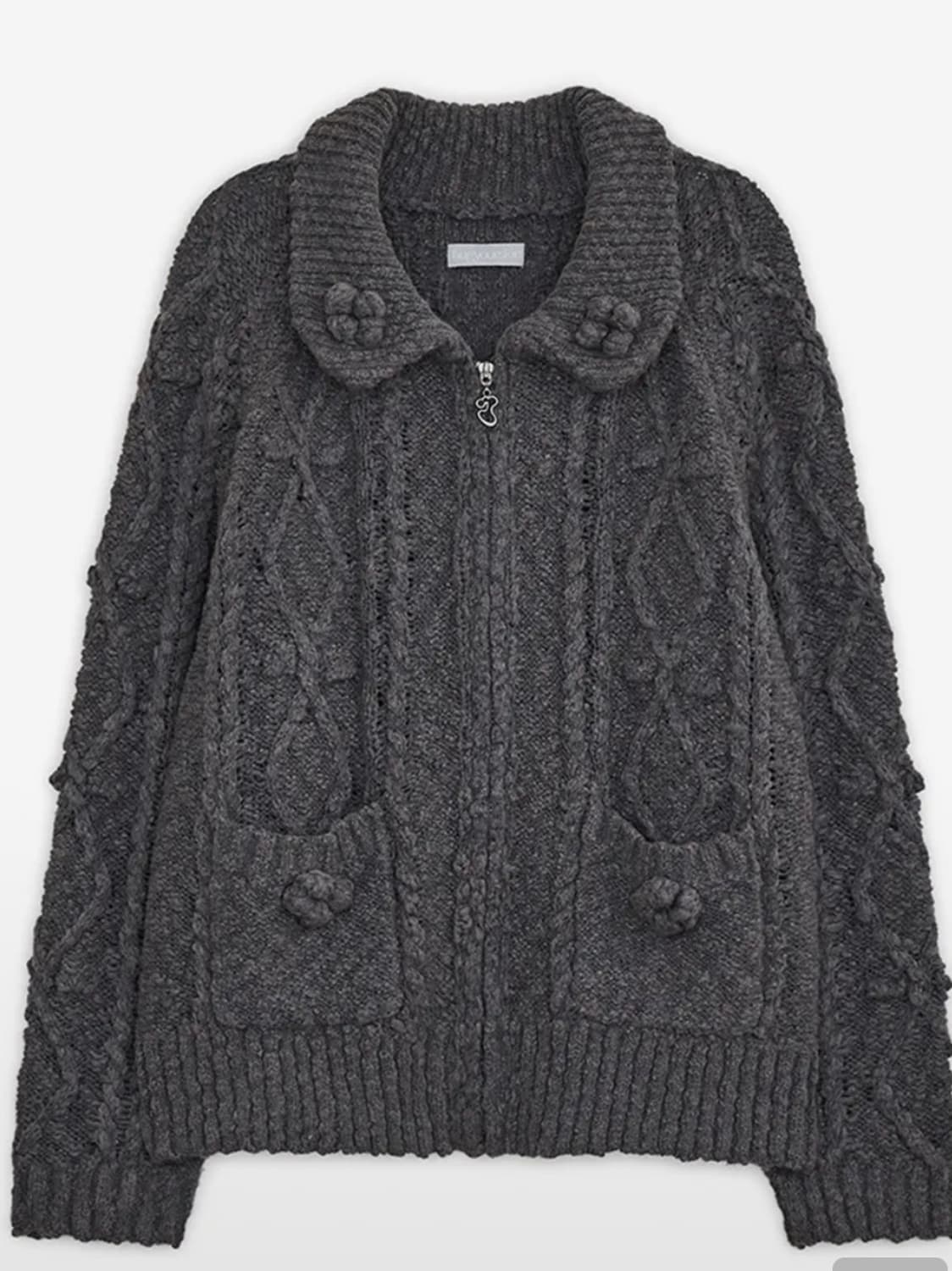 허그유어스킨 핍콘니트집업 차콜 상품이미지3