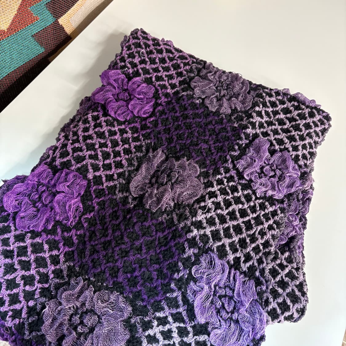 퍼플 그런지 플라워 롱 머플러  상품이미지5