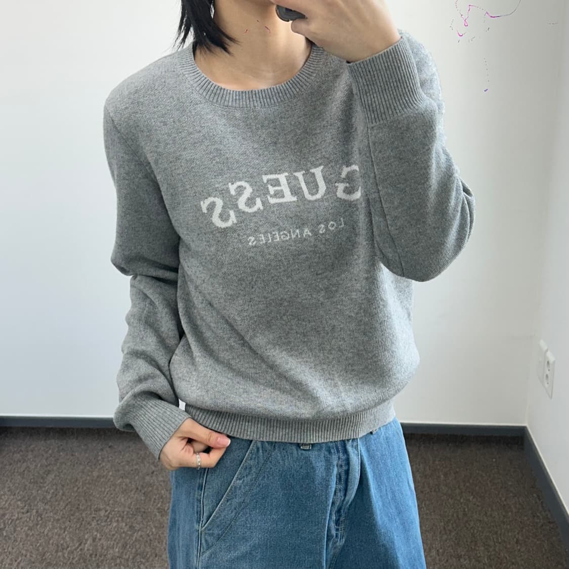 Guess 게스 스펠아웃로고 그레이 니트 상품이미지2