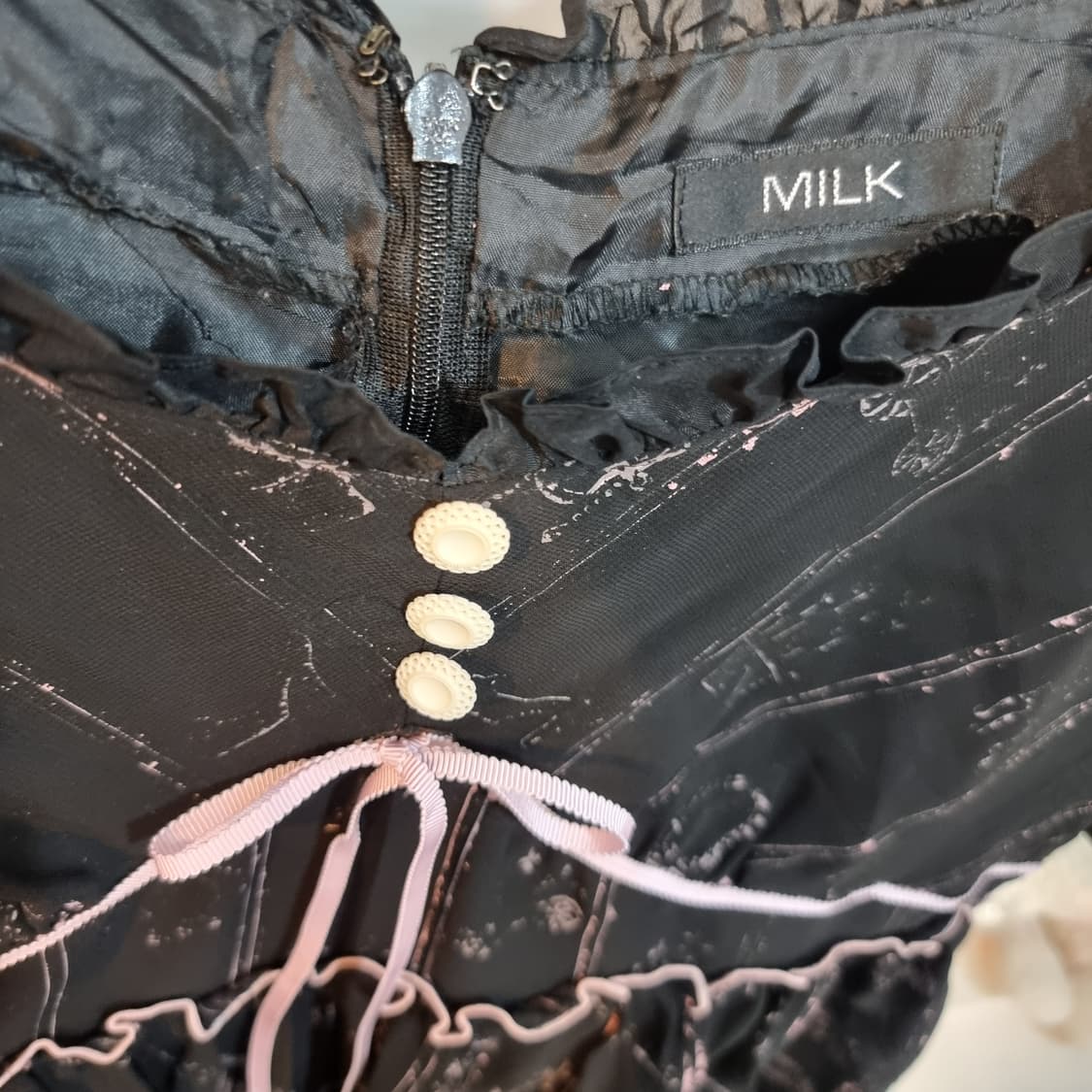 (MILK/밀크) 블랙 쉬폰 프린트 리본 원피스 상품이미지8