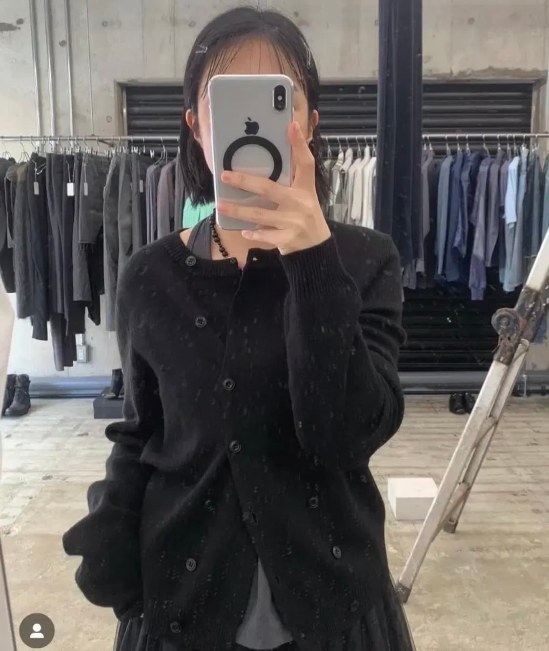 오헤시오 가디건 DOUBLE BUTTON CARDIGAN, BLACK 상품이미지3