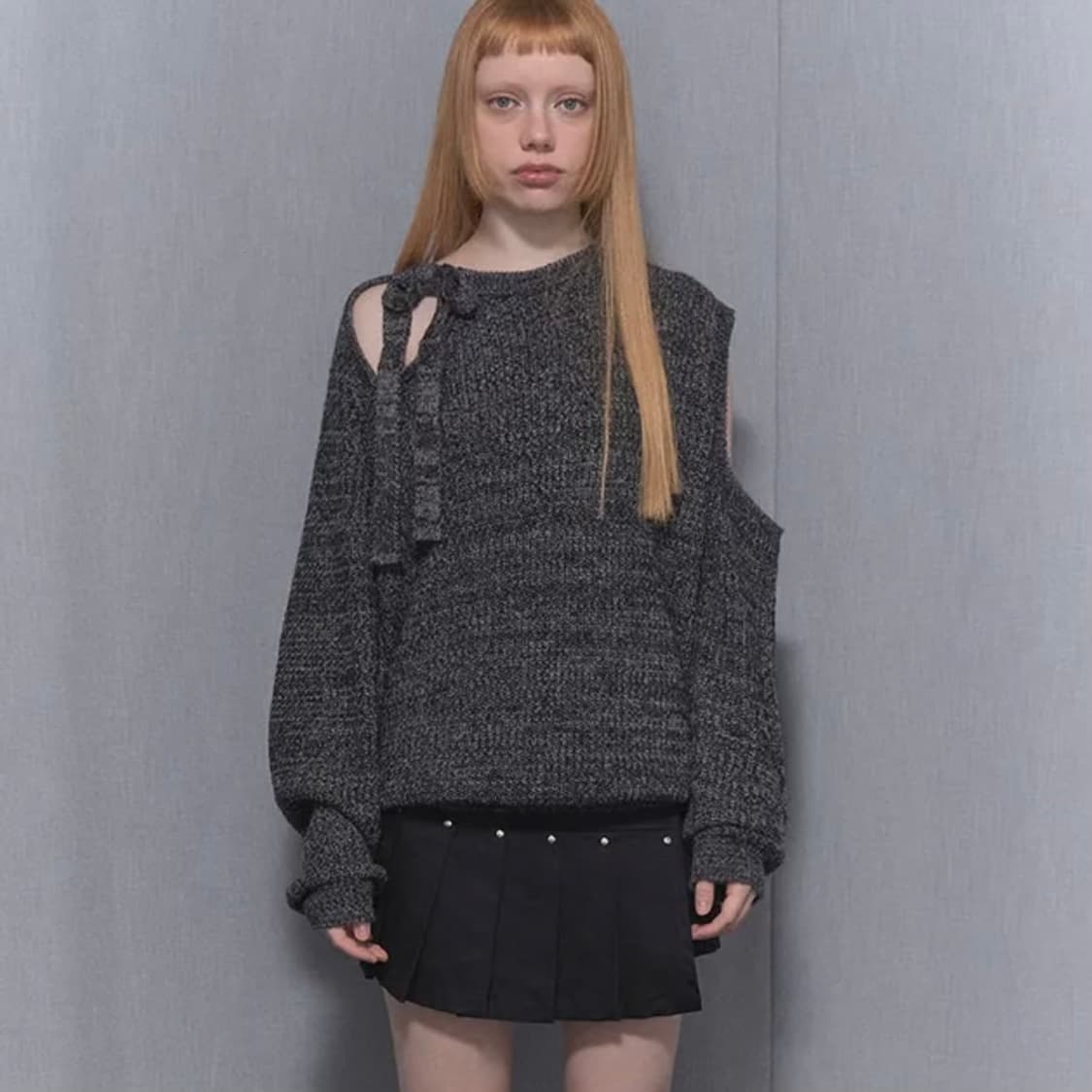 팬시클럽 플리츠 레이어드 랩 스커트 (BLACK) 상품이미지2