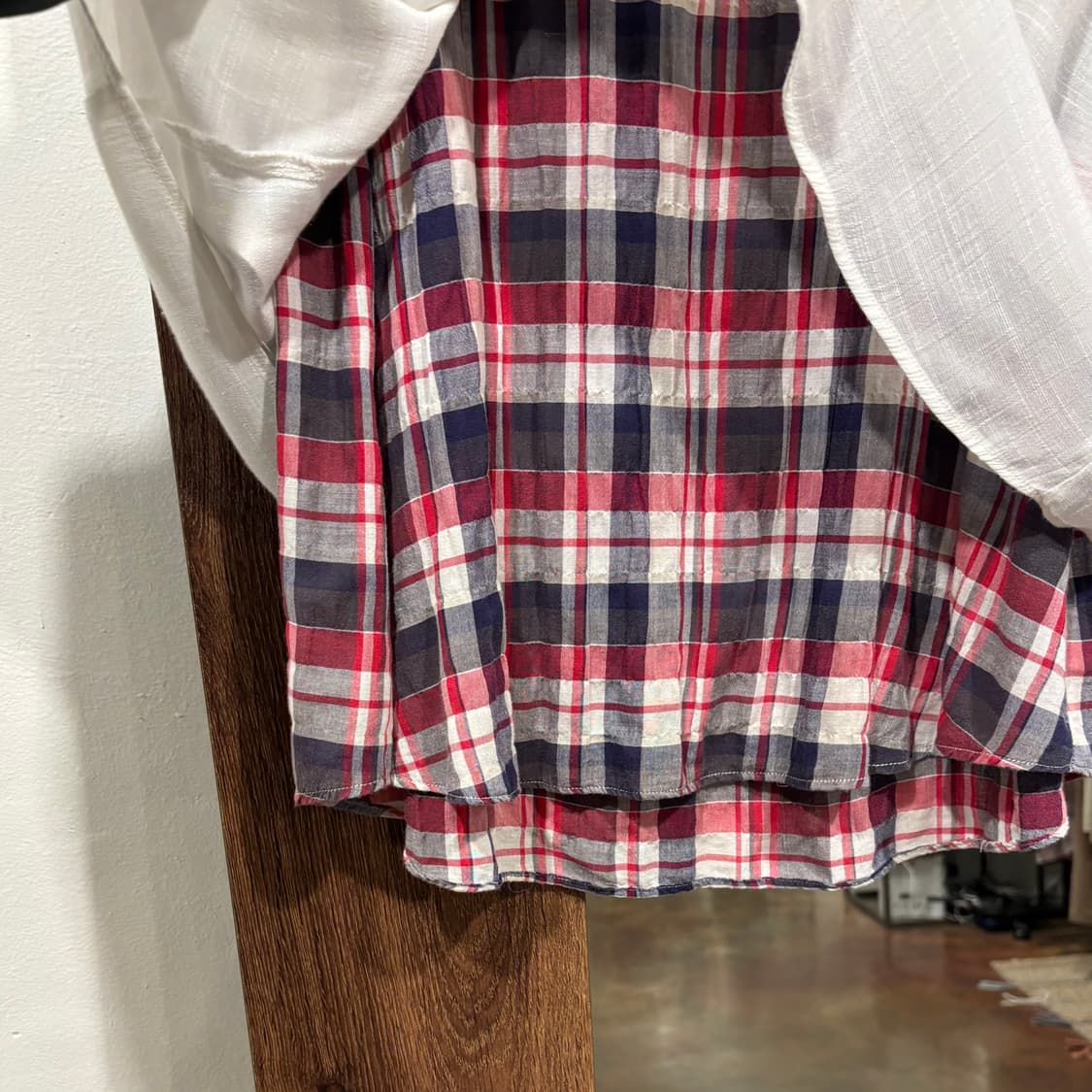 MAMAIKUKO 일본 빈티지 체크 레이어드 화이트 7부 블라우스 상품이미지7