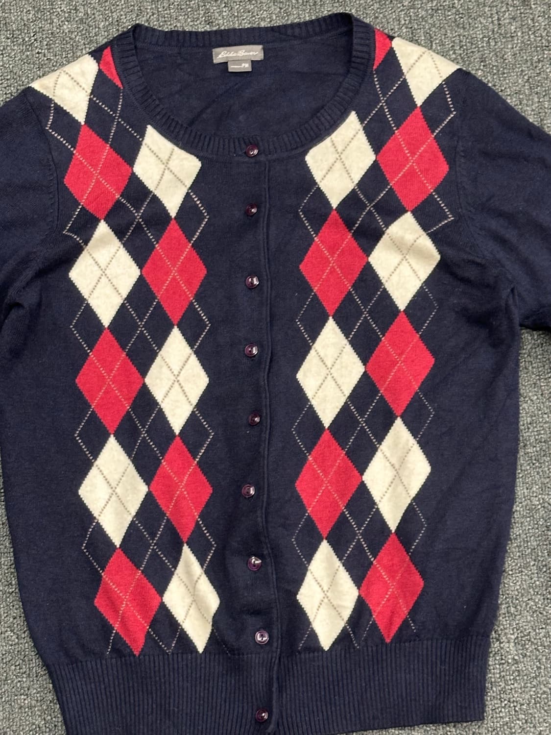 OS)여성 빈티지 아가일 패턴 가디건 상품이미지3