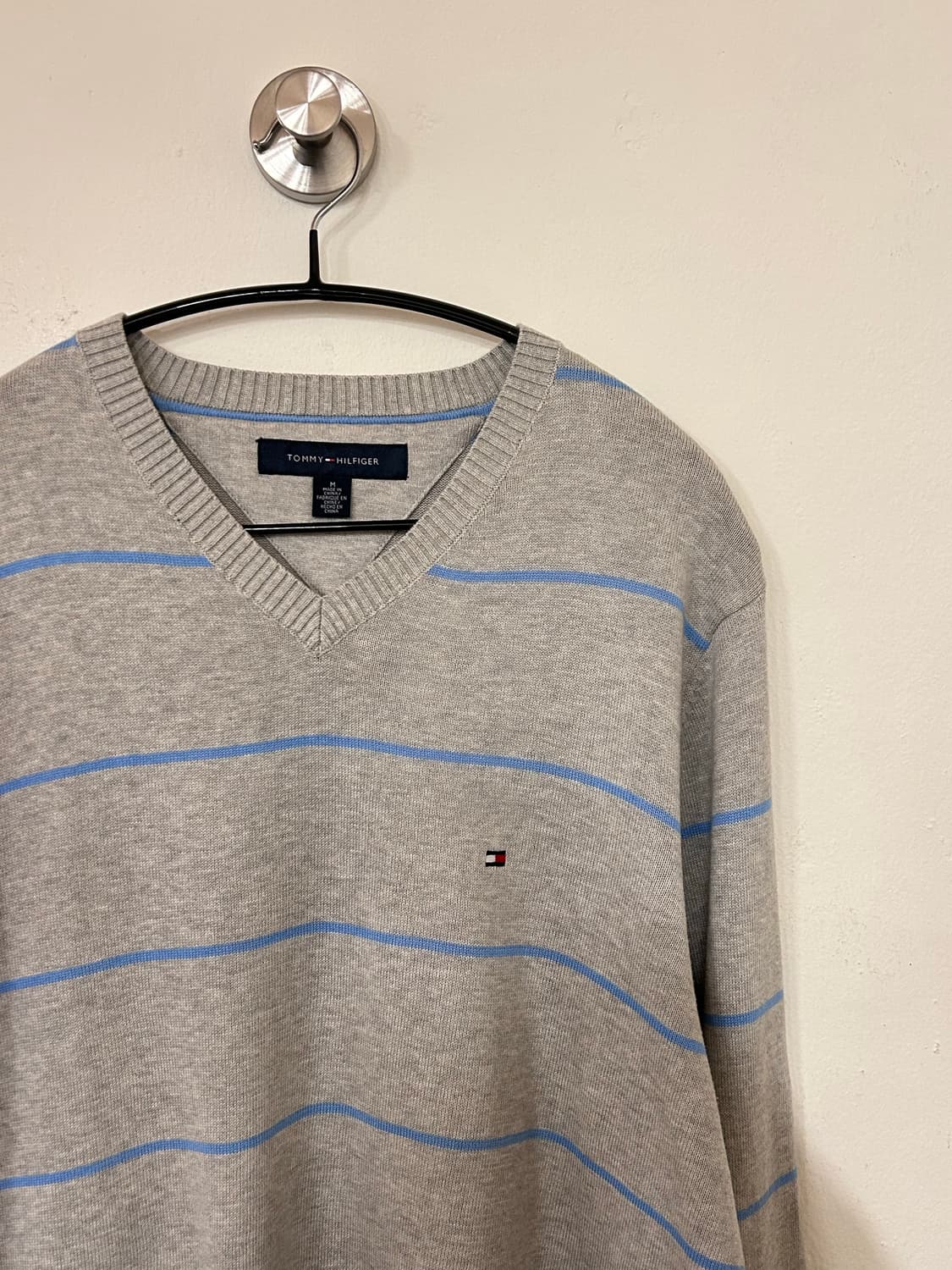 타미힐피거 스트라이프 V넥 니트 M 상품이미지3