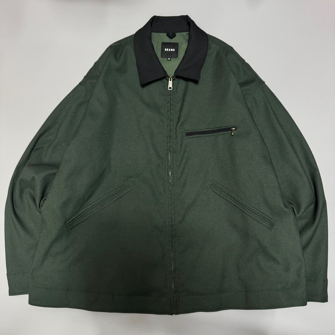 빔즈(BEAMS) 20fw 다크그린 배색 칼라넥 워크 이지 블루종 자켓 상품이미지6