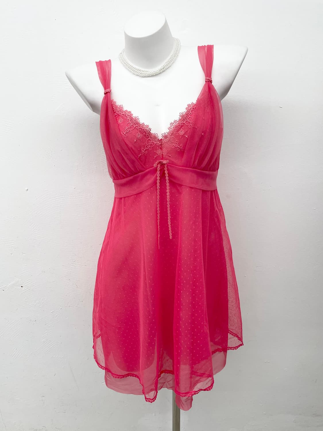 핑크 갸루 자수 레이스 슬립 상품이미지1