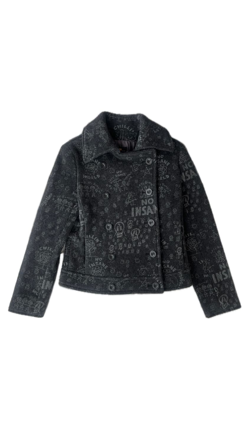 히스테릭 글래머 아카이브 화난 토끼 스케치 더블 버튼 크롭 쇼트 피코트 상품이미지1