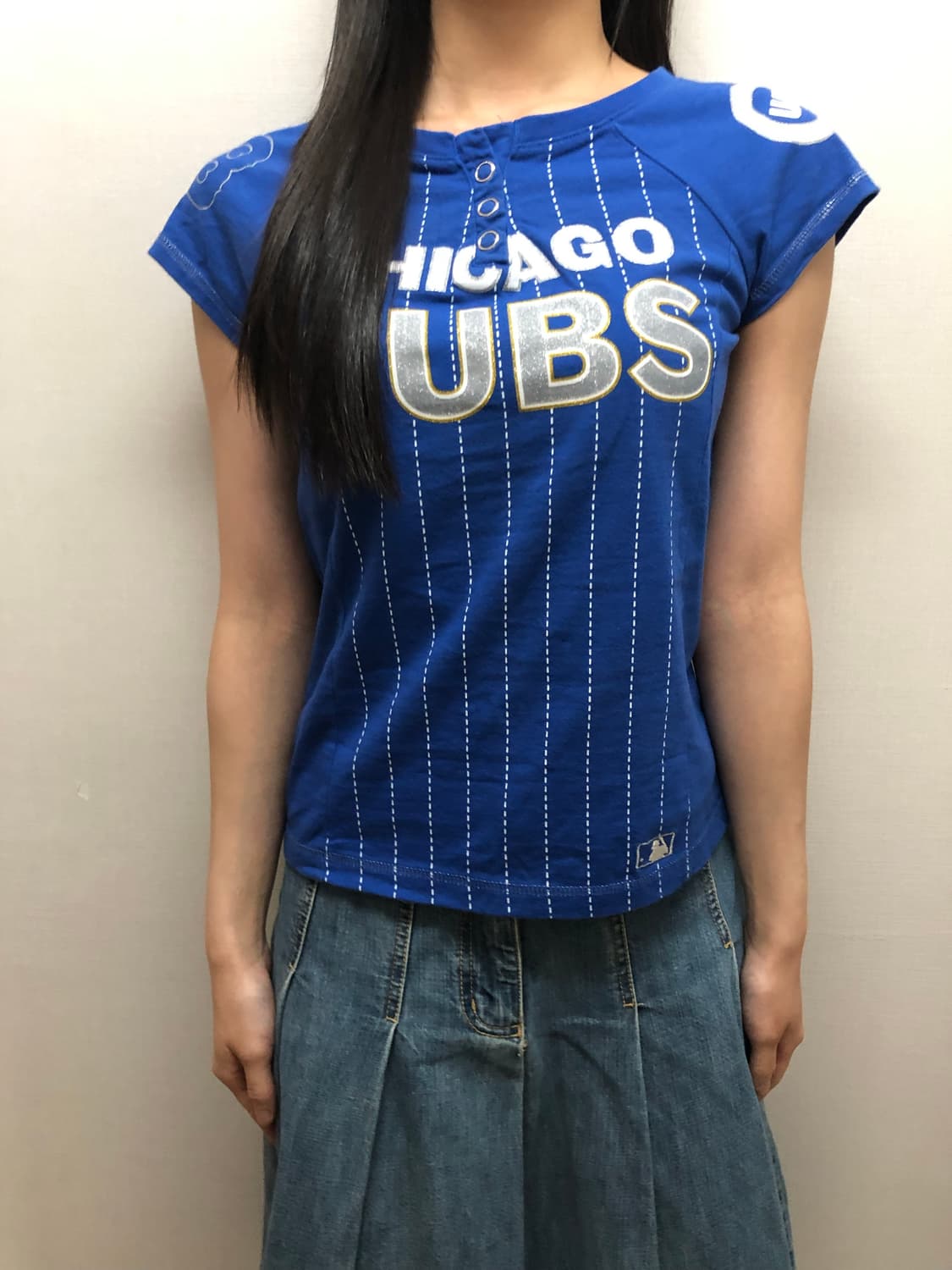 빈티지 mlb 블루 스트라이프 티셔츠 상품이미지1
