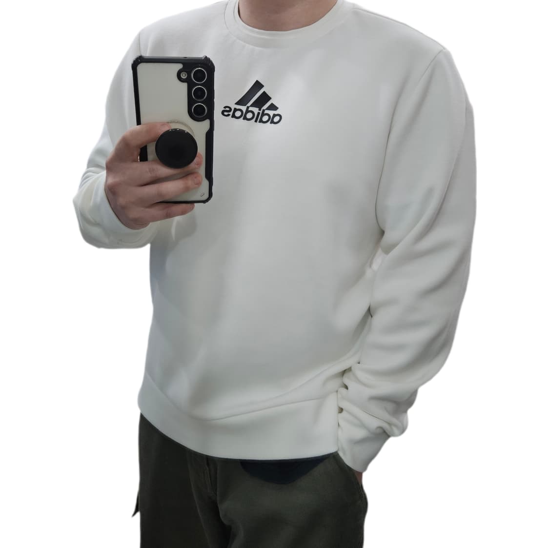 L 100 아디다스 기능성 화이트 맨투맨 상품이미지1