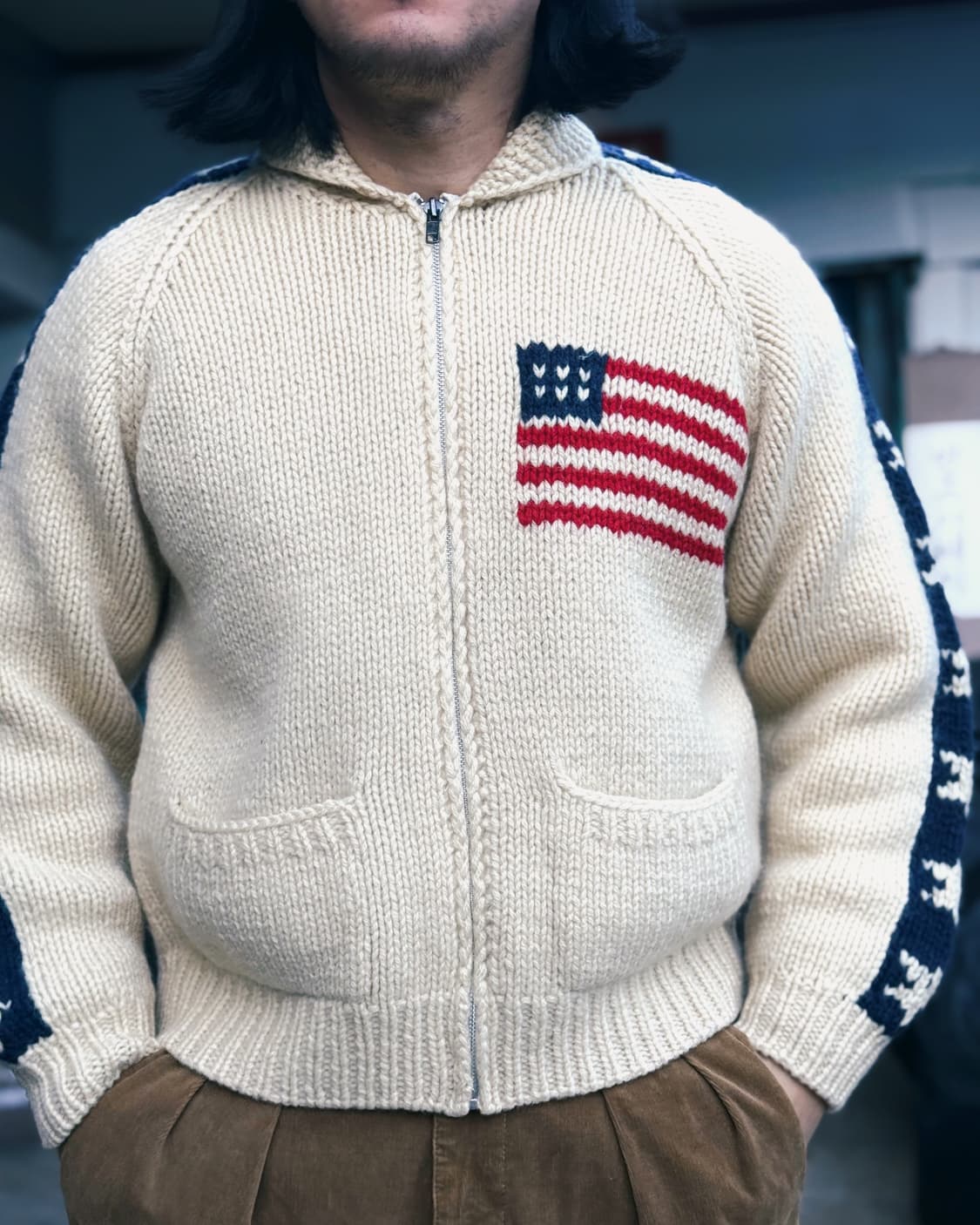 Canoe Lake 성조기 코위찬 스웨터 M 상품이미지7