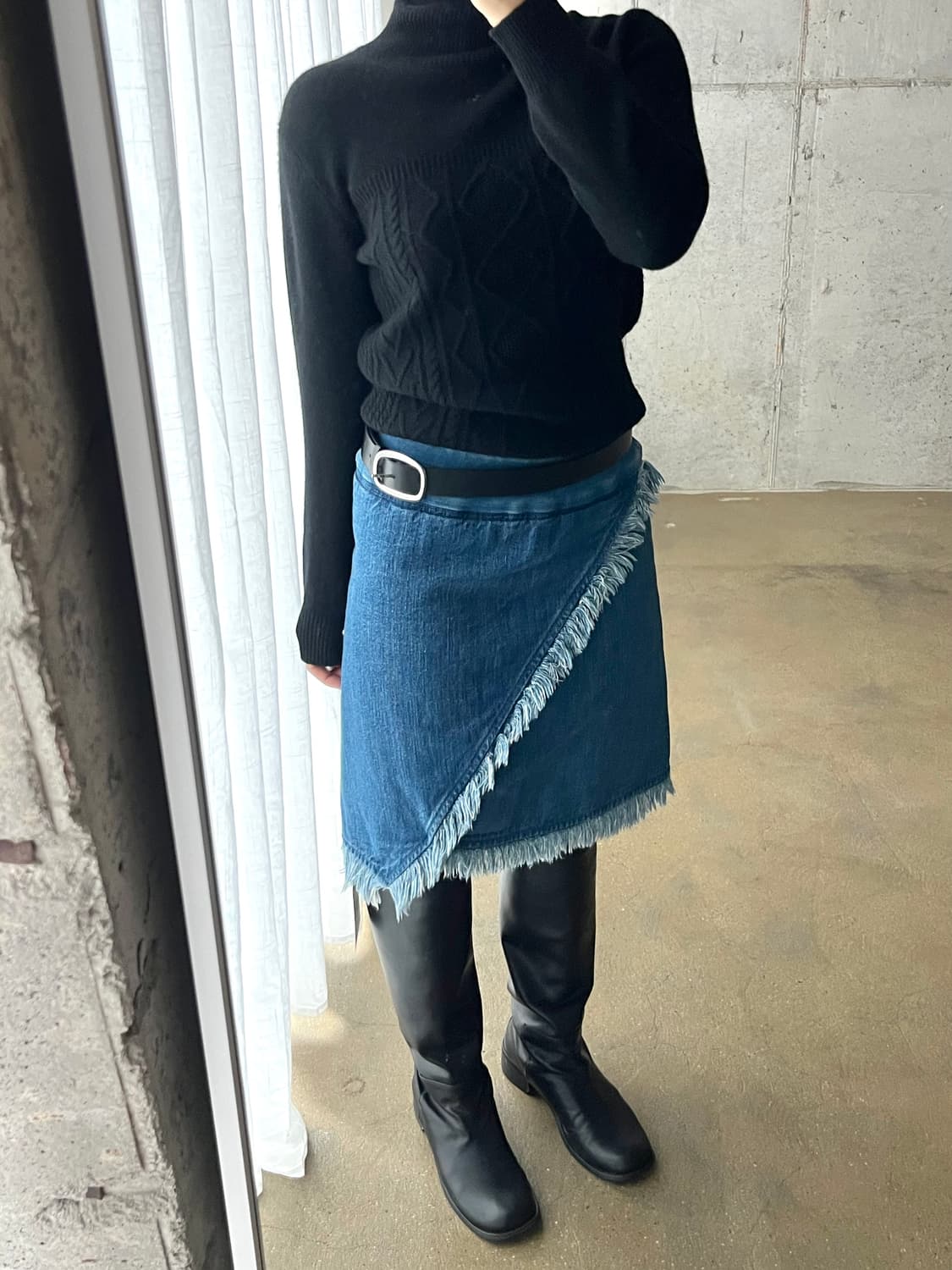 KAPITAL 캐피탈 언발 프린지 데님 스커트 상품이미지1