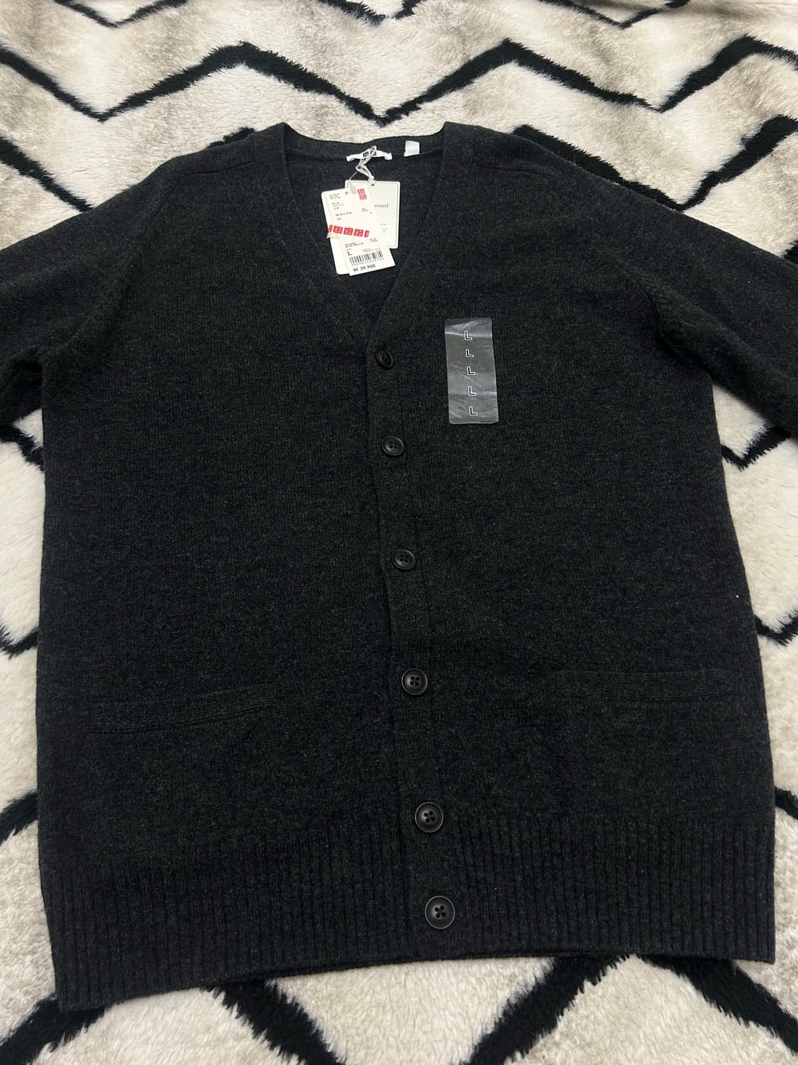 [L]유니클로 램스울 V넥 가디건/다크그레이 상품이미지2