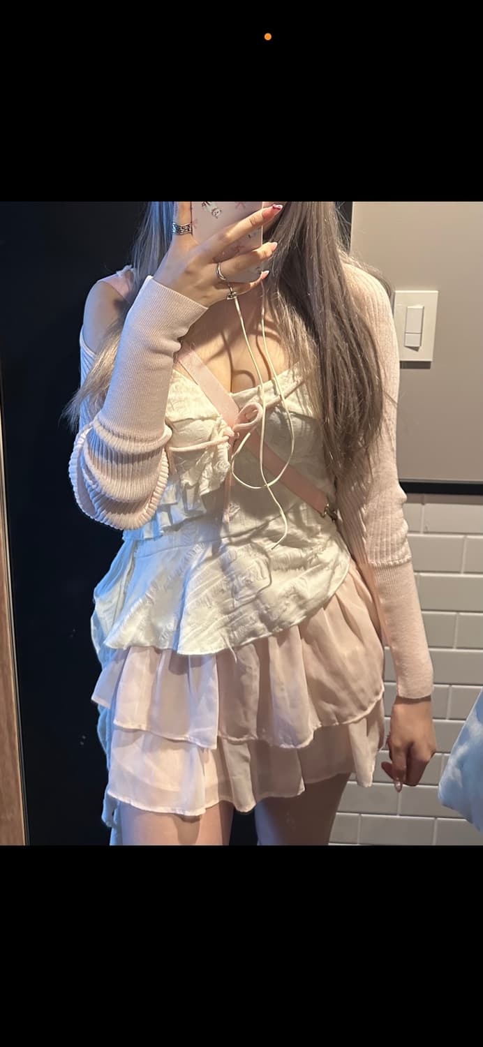 쓰리타임즈 릿볼레로 핑크 + 스완쉬폰 스커트 핑크 s 세트 상품이미지1