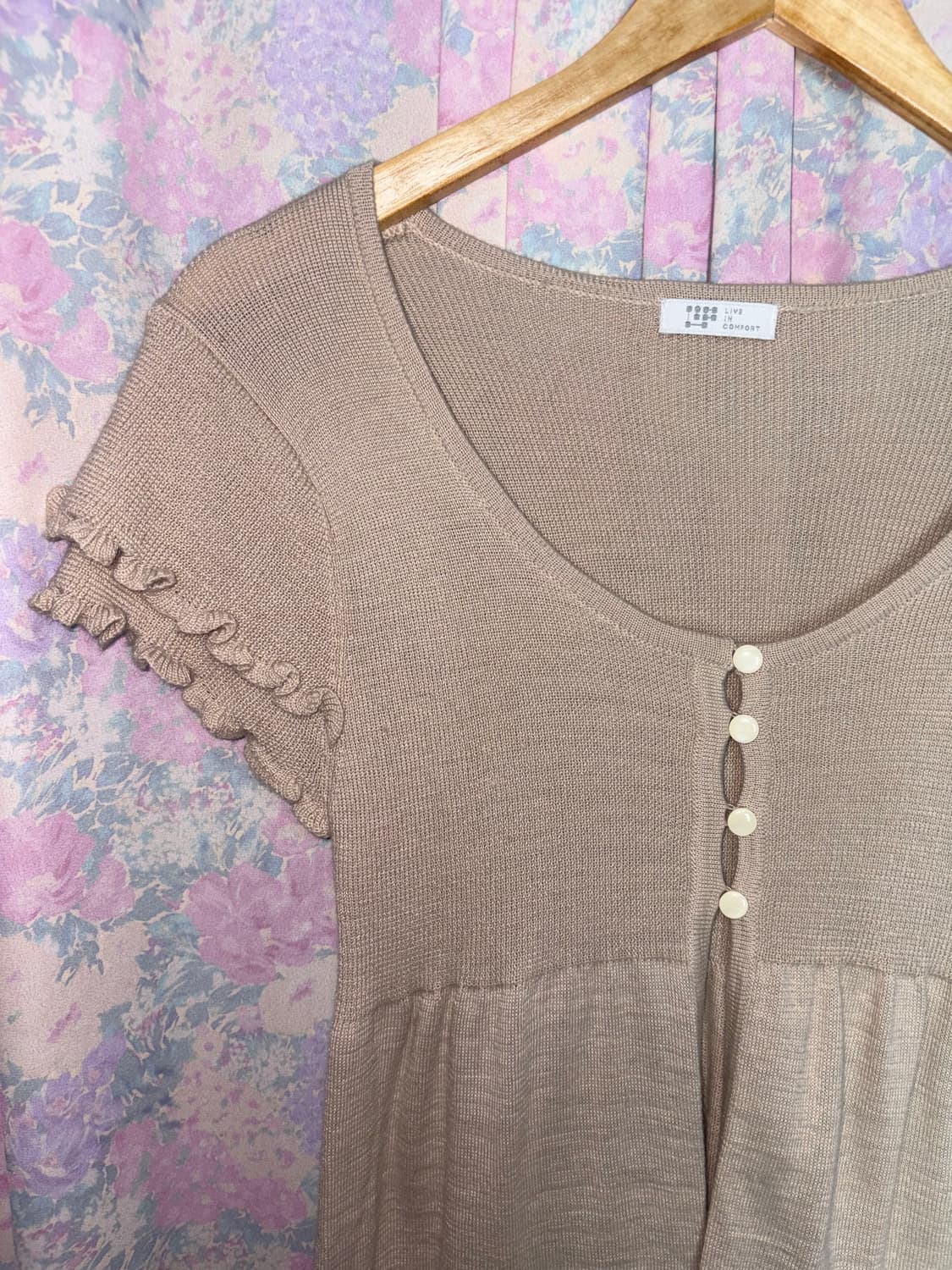 베이지 프릴 반소매 니트 상품이미지5