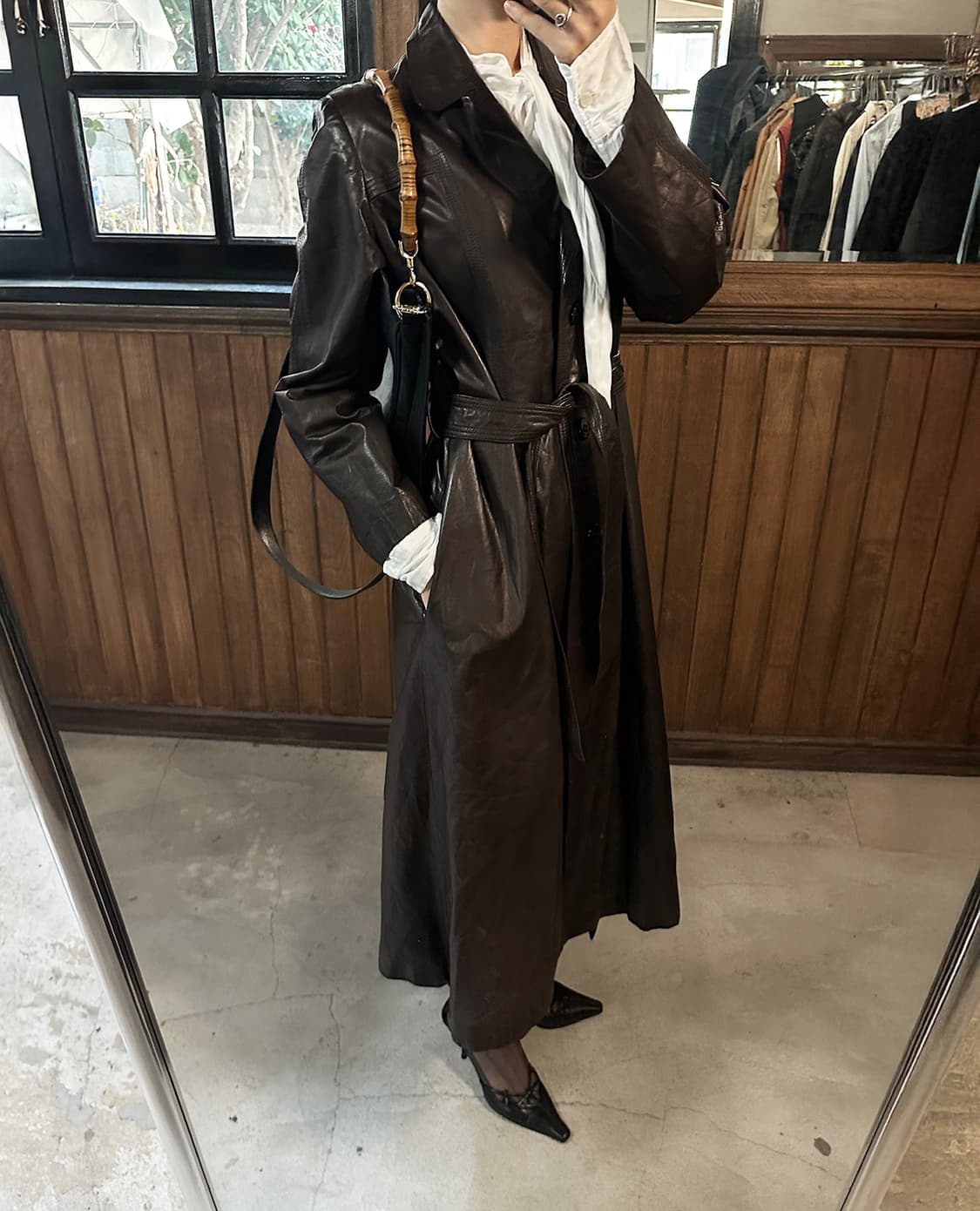 JPV leather brown long coat 상품이미지4