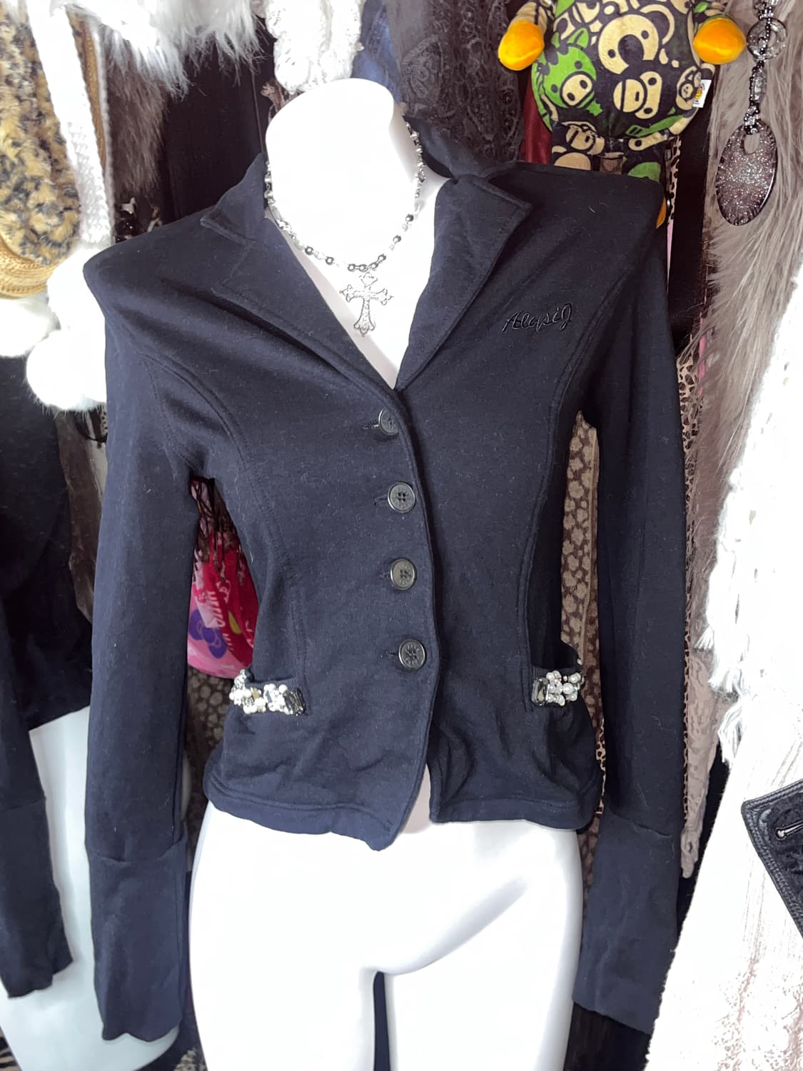 y2k 핀터깔 롱슬립 블랙 자켓 상품이미지1