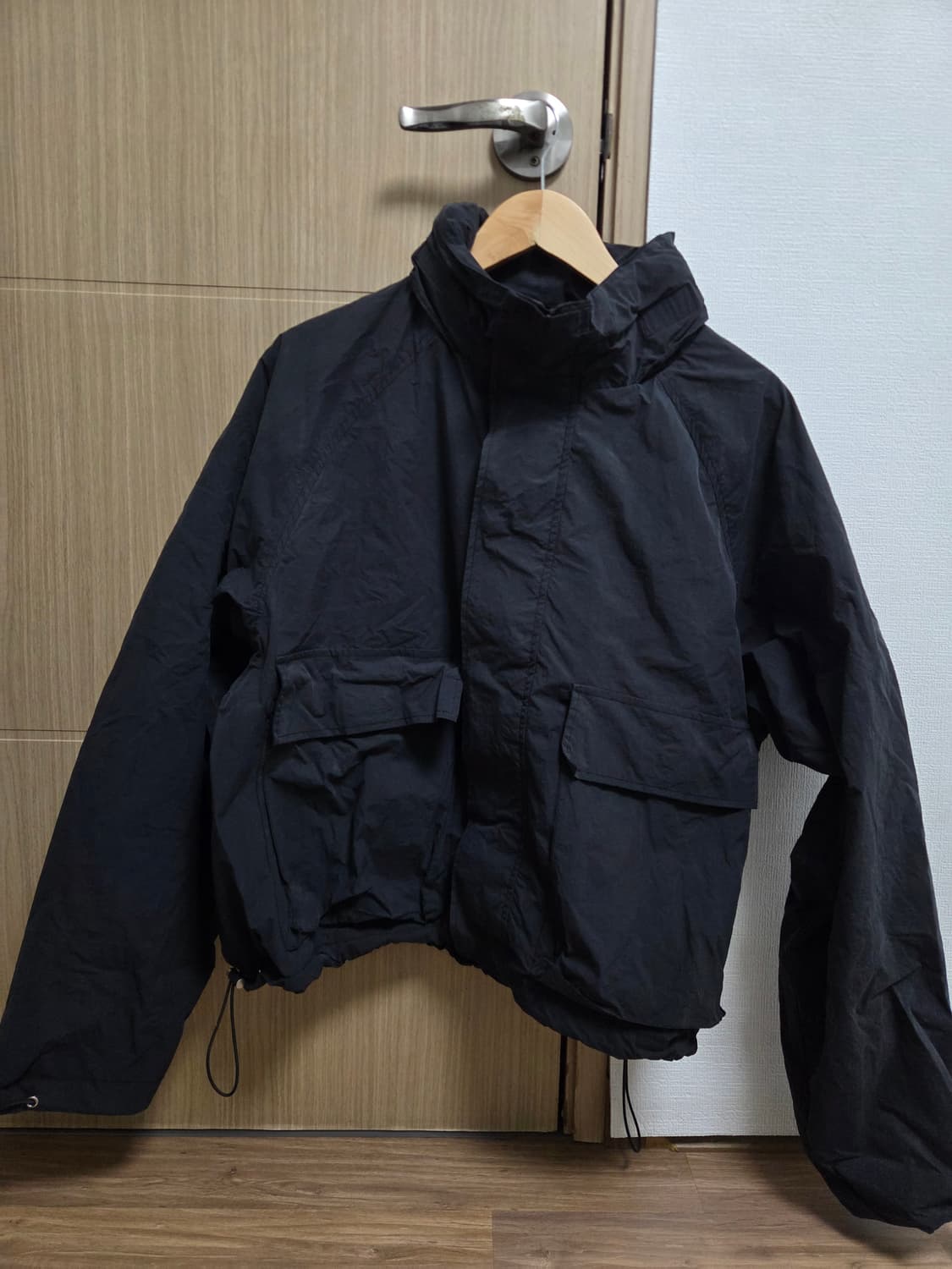 빈티지 크롭 래글런 바람막이 블랙 one size 상품이미지1