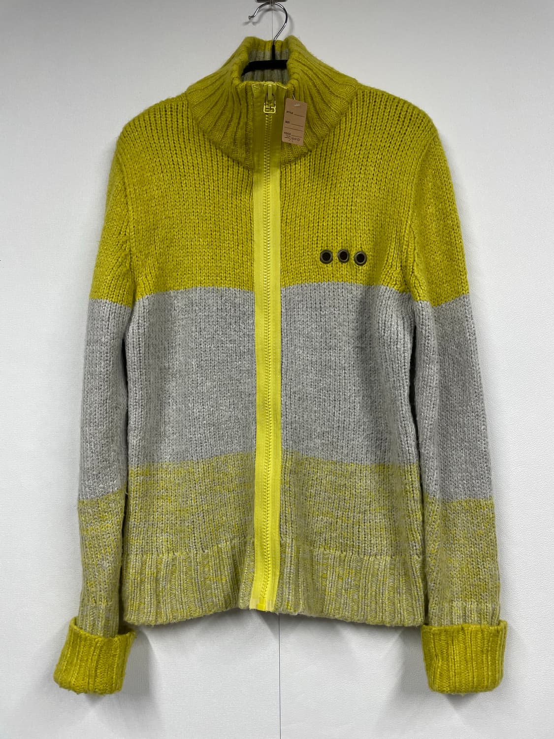 빈티지 옐로우 그레이 니트 집업 가디건 상품이미지1