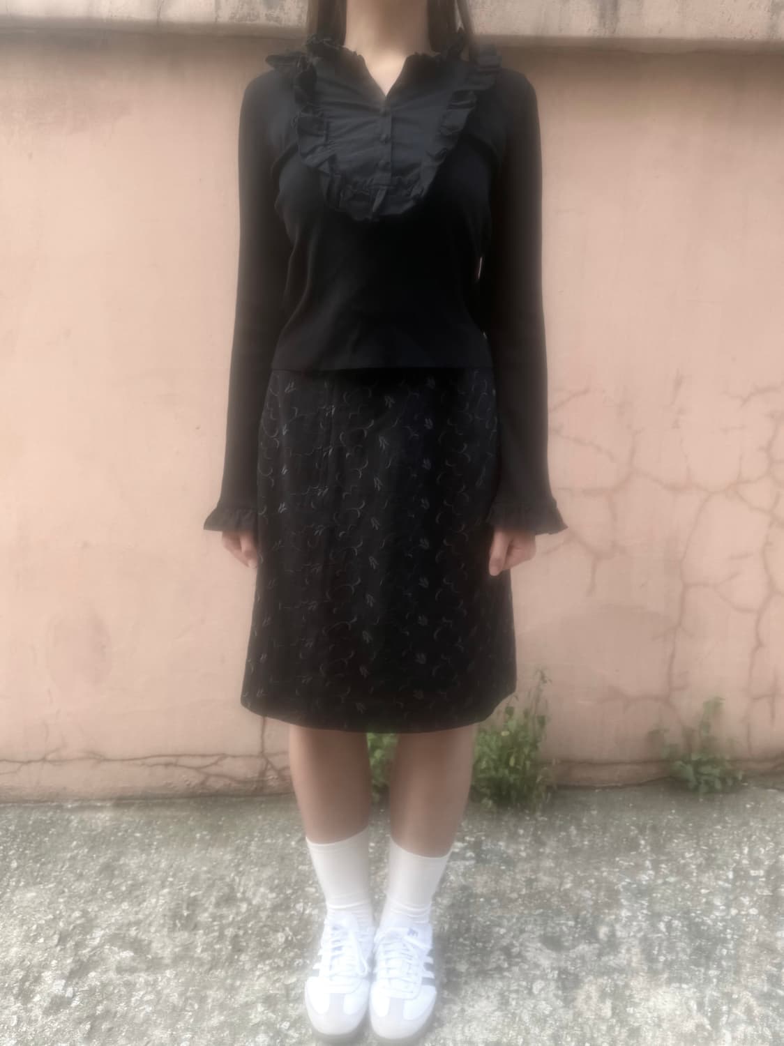 빈티지 블랙 자수 미디 스커트 상품이미지2