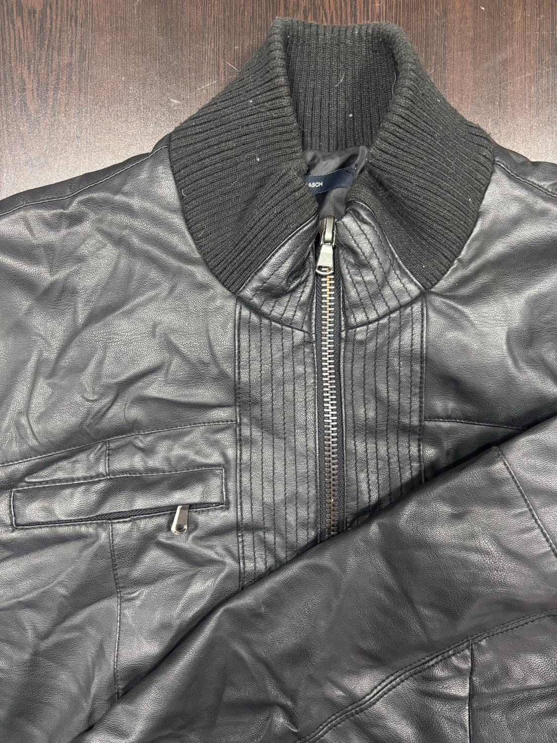 블랙 가죽 봄버 자켓 상품이미지5